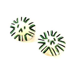 Retro Art Deco Style Clip Earrings Iridescent Green Fun & Flirty!